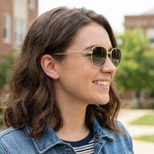 NEW Golden Grid Luxe Aviator Sunglasses Trendy Designer Style - Gold